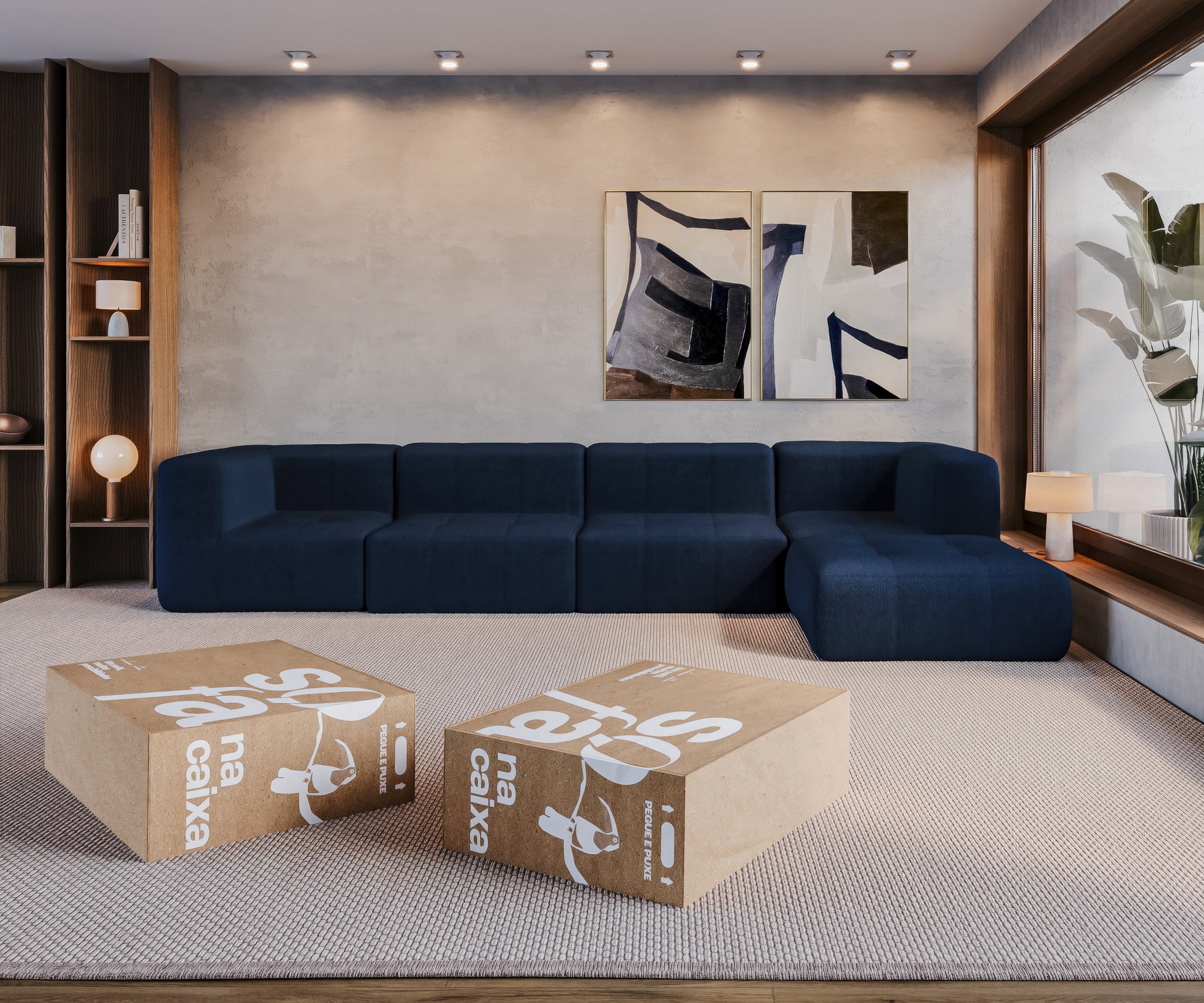 Novo lançamento do sofá na caixa: Sofá na cor azul