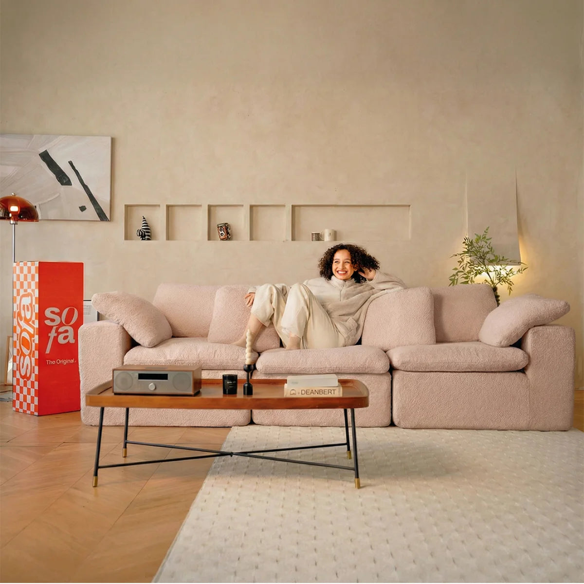 Sofá na Caixa modular Sienna 3 lugares em Boucle - Bege Areia