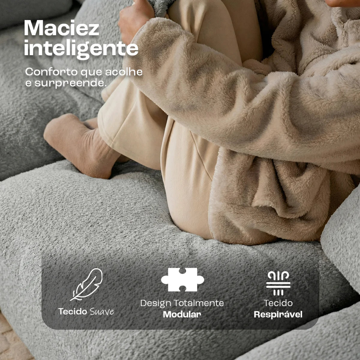 Sofá na Caixa modular Sienna 3 lugares em Boucle - Cinza Granito