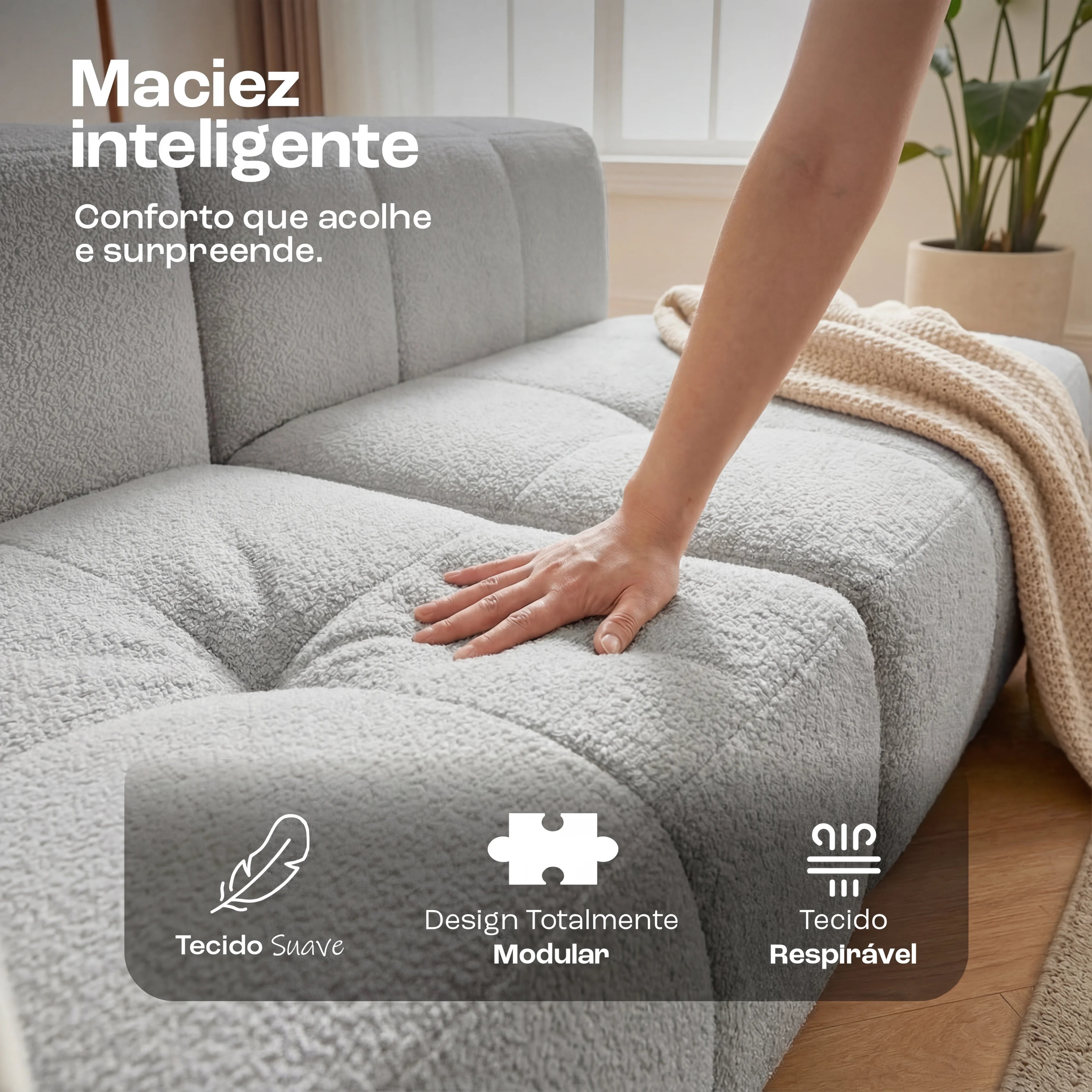 Sofá na Caixa modular 2 lugares em Boucle - Cinza