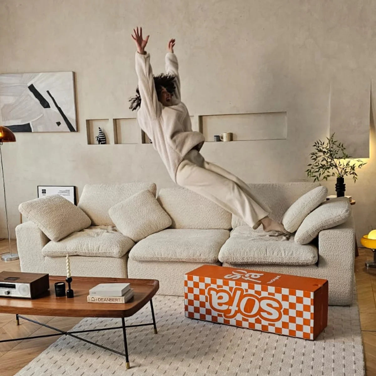 Sofá na Caixa modular Sienna 3 lugares em Boucle - Off-White