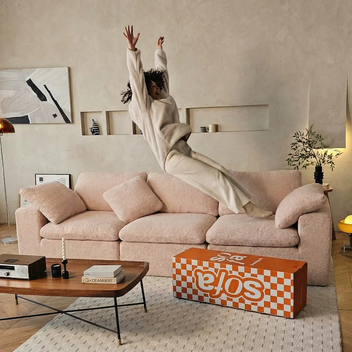 Sofá na Caixa modular Sienna 3 lugares em Boucle - Bege Areia