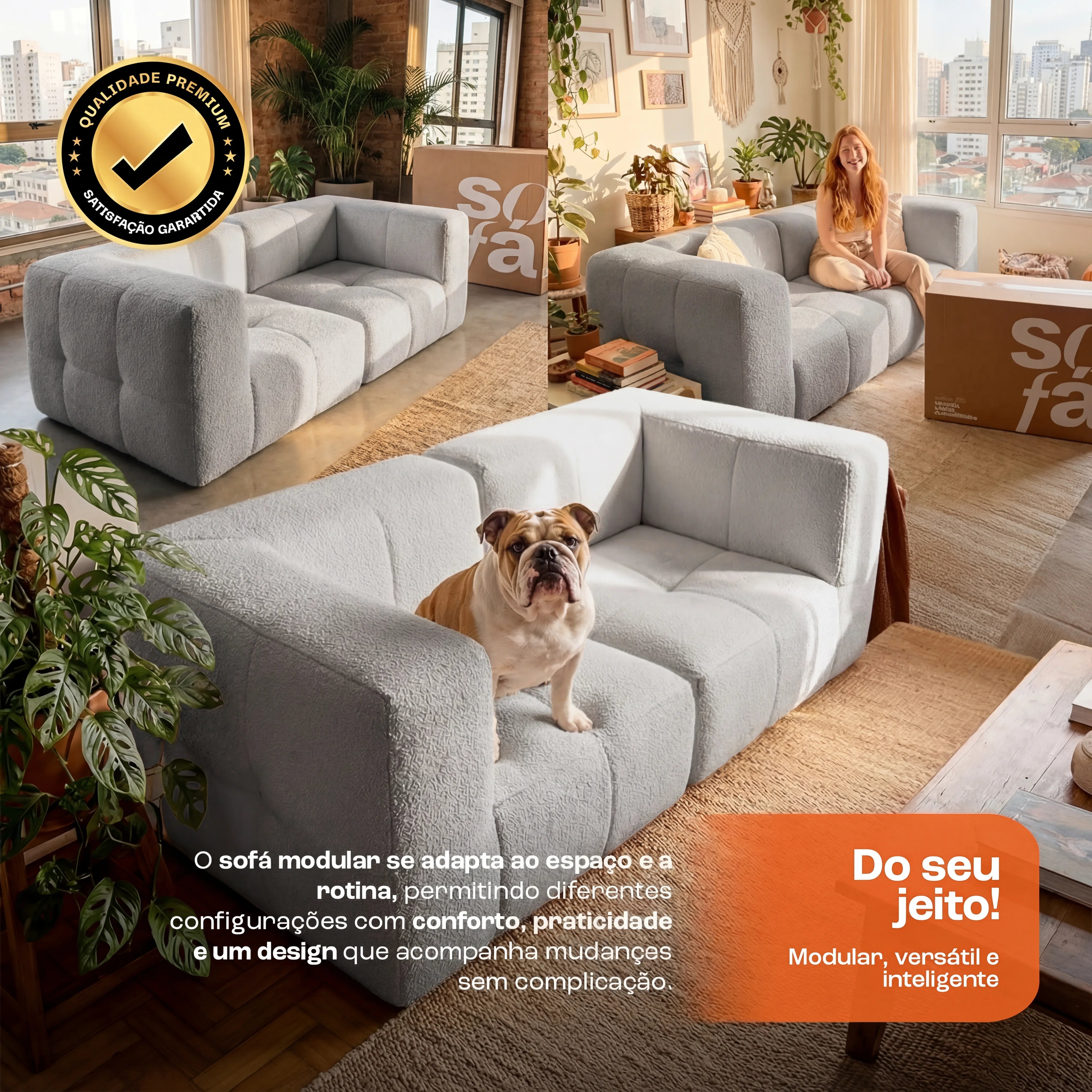 Sofá na Caixa modular 2 lugares em Boucle - Cinza