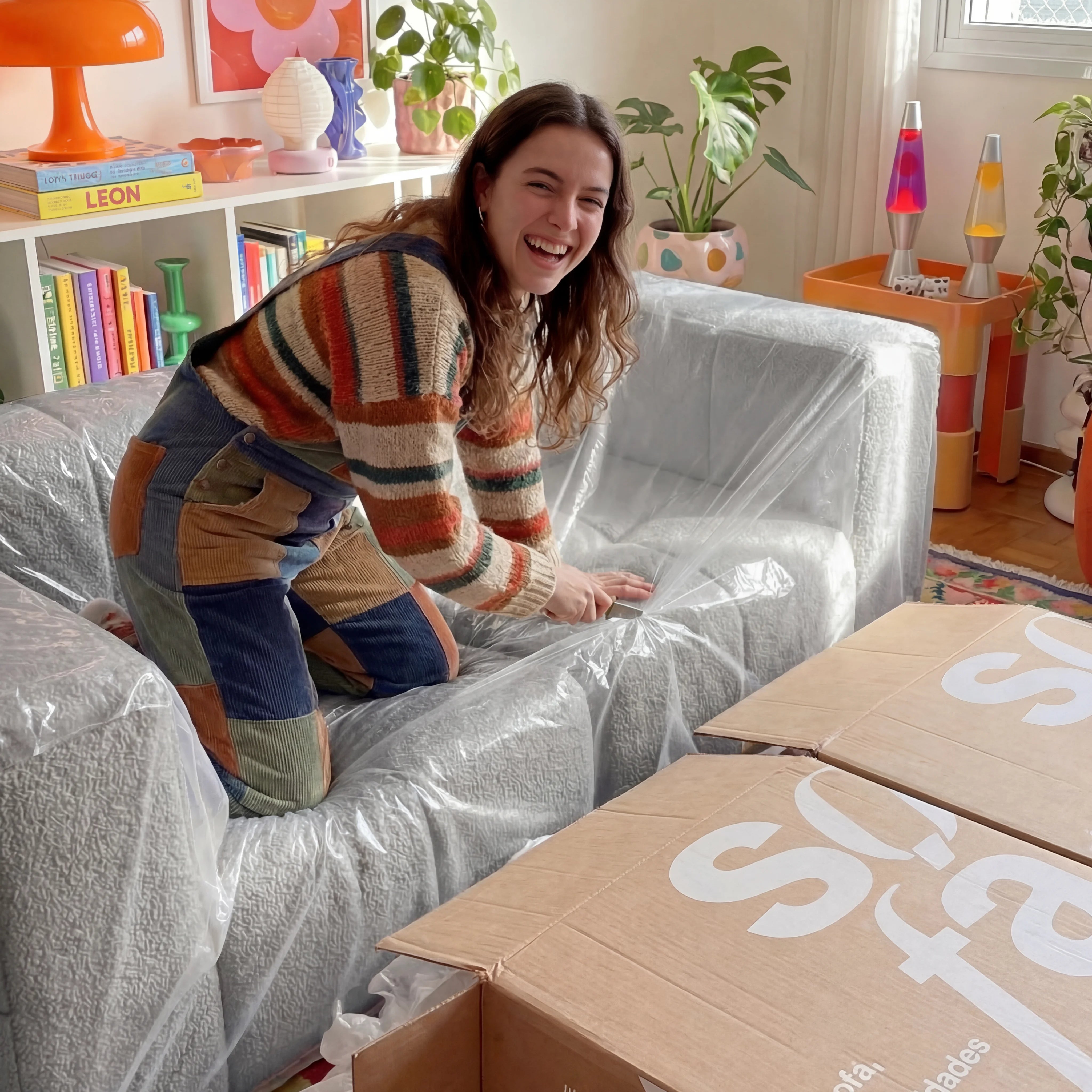 Sofá na Caixa modular 2 lugares em Boucle - Cinza