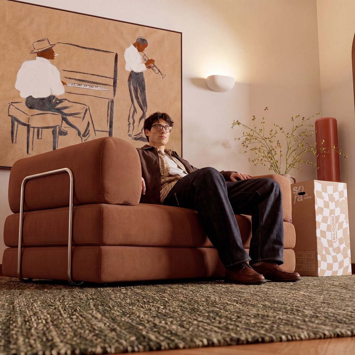 Sofá Cama Bloom Tecido Boucle Marrom - Sofá na Caixa
