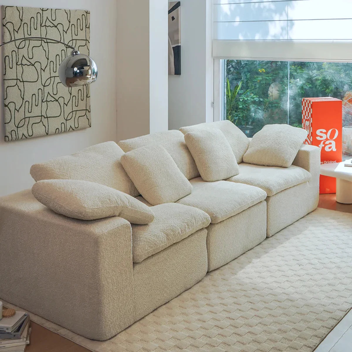 Sofá na Caixa modular Sienna 3 lugares em Boucle - Bege Areia