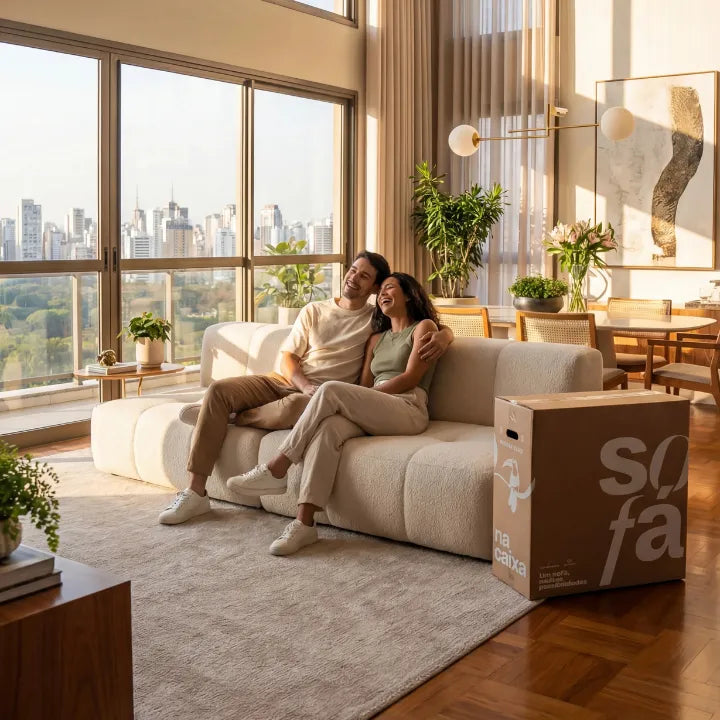 Sofá na Caixa modular 2 lugares em Boucle - Sem braço - Linho