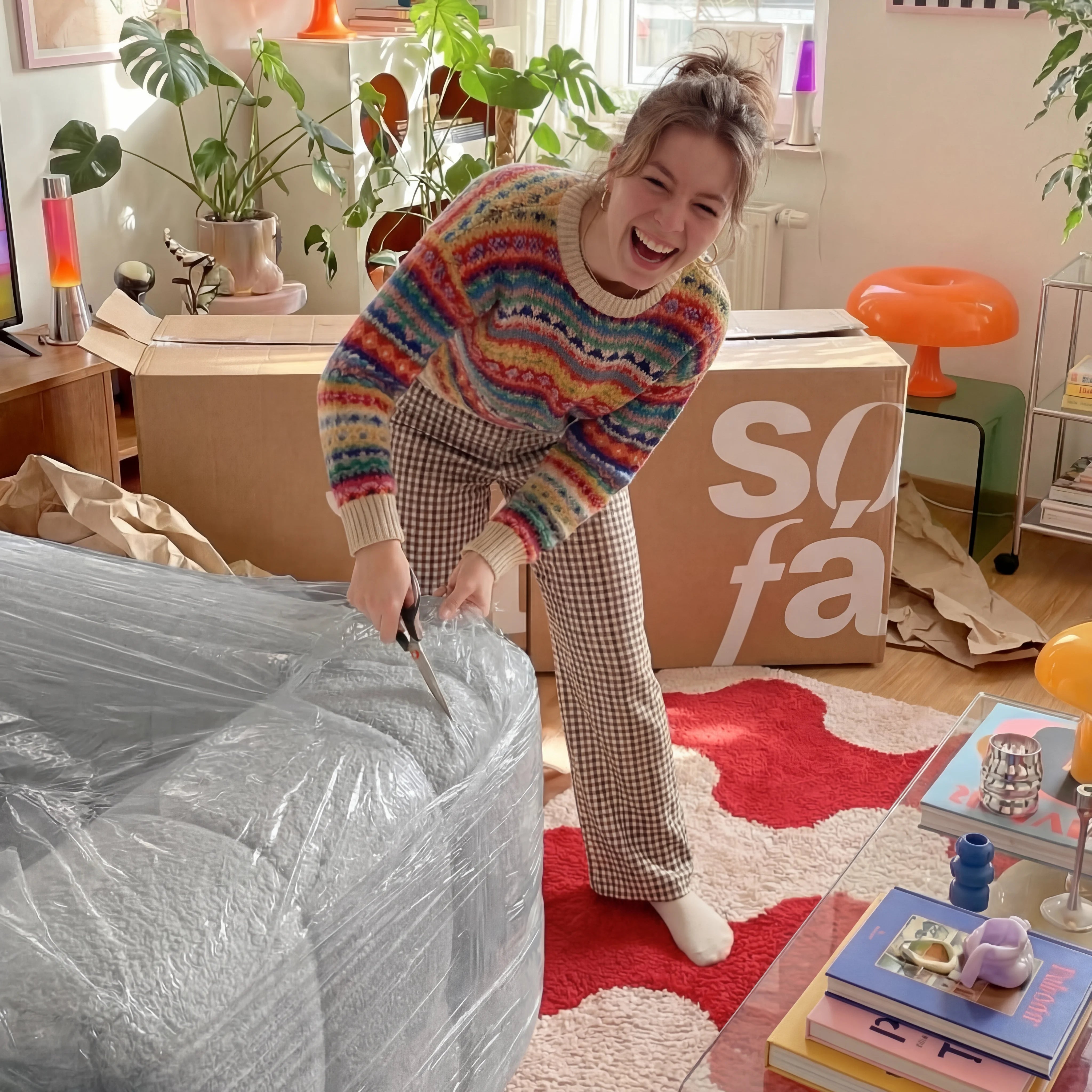 Sofá na Caixa modular 2 lugares em Boucle - Cinza