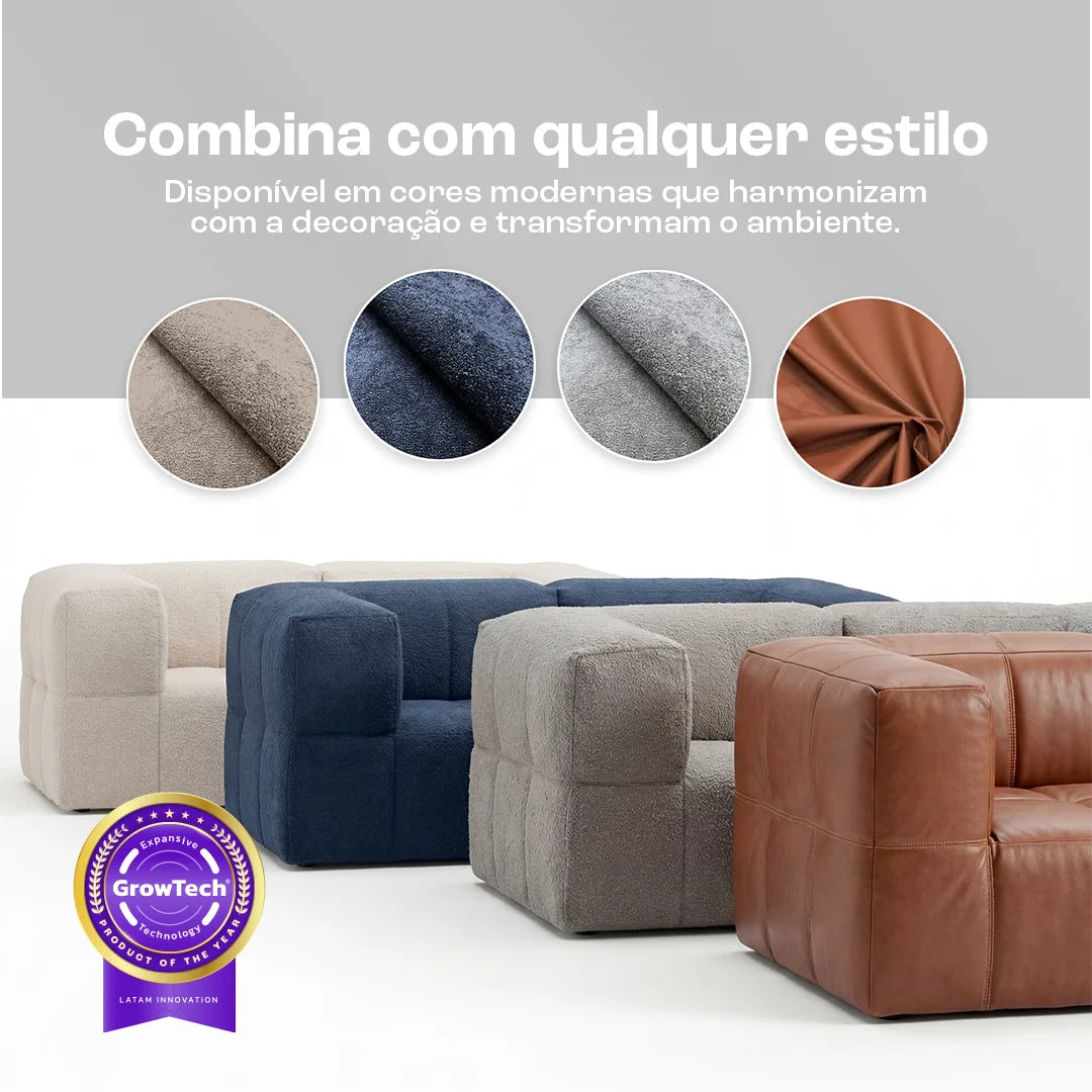 Sofá na Caixa modular 2 lugares em Boucle - Cinza