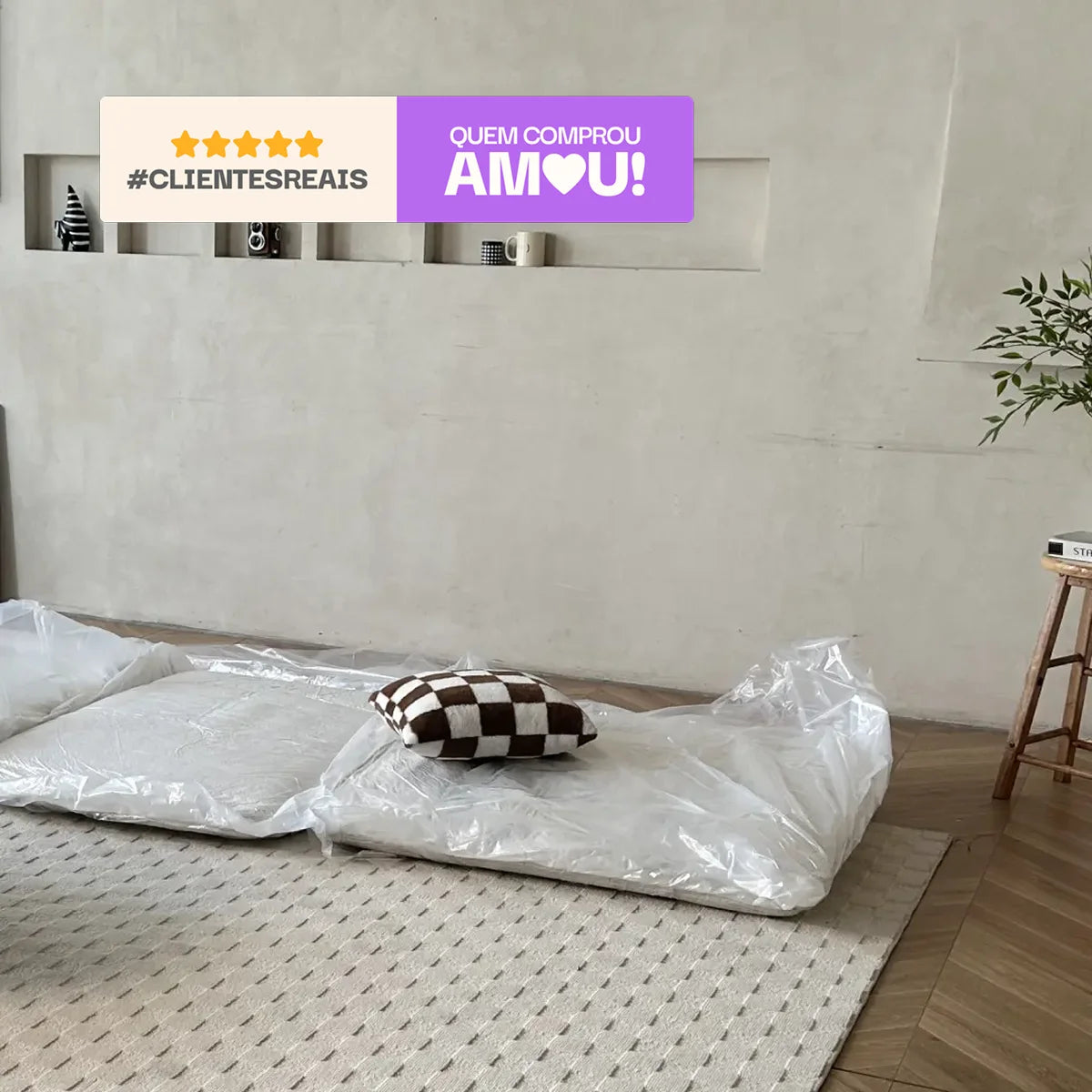 Sofá na Caixa modular Sienna 3 lugares em Boucle - Bege Areia