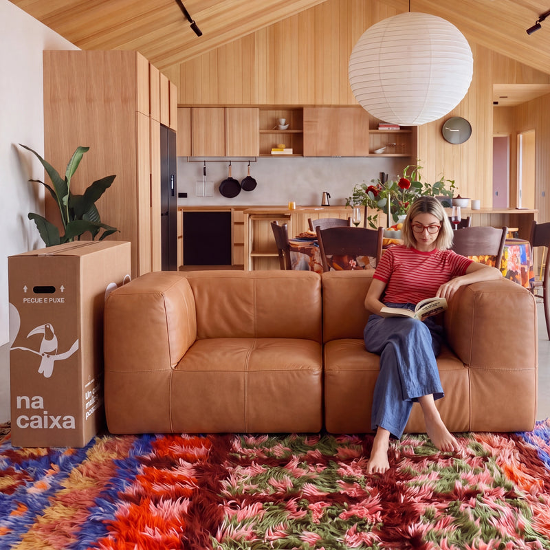 Sofá na Caixa modular 2 lugares Poli-Couro Marrom