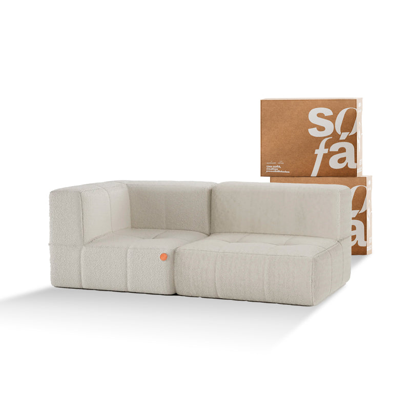 Sofá na Caixa modular 2 lugares em Boucle - 1 Braço - Linho