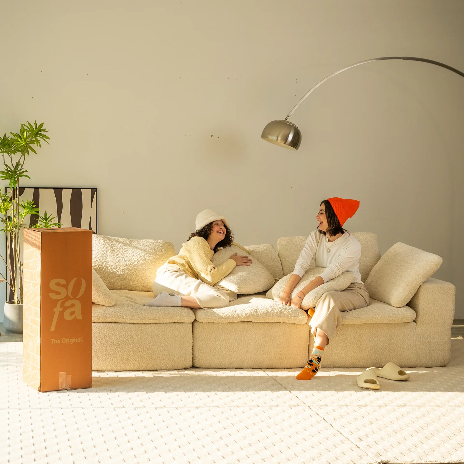 Sofá na Caixa modular Sienna 3 lugares em Boucle com Apoio - Off-White