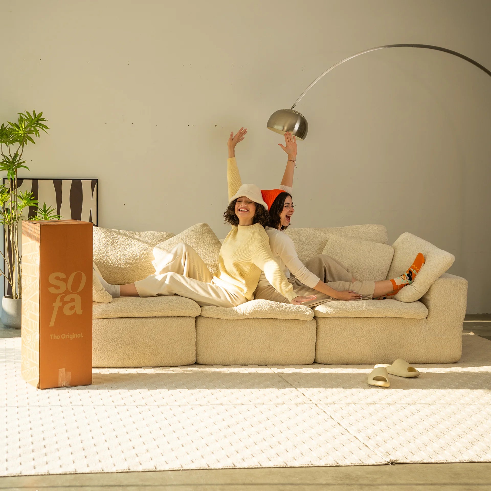 Sofá na Caixa modular Sienna 3 lugares em Boucle com Apoio - Off-White