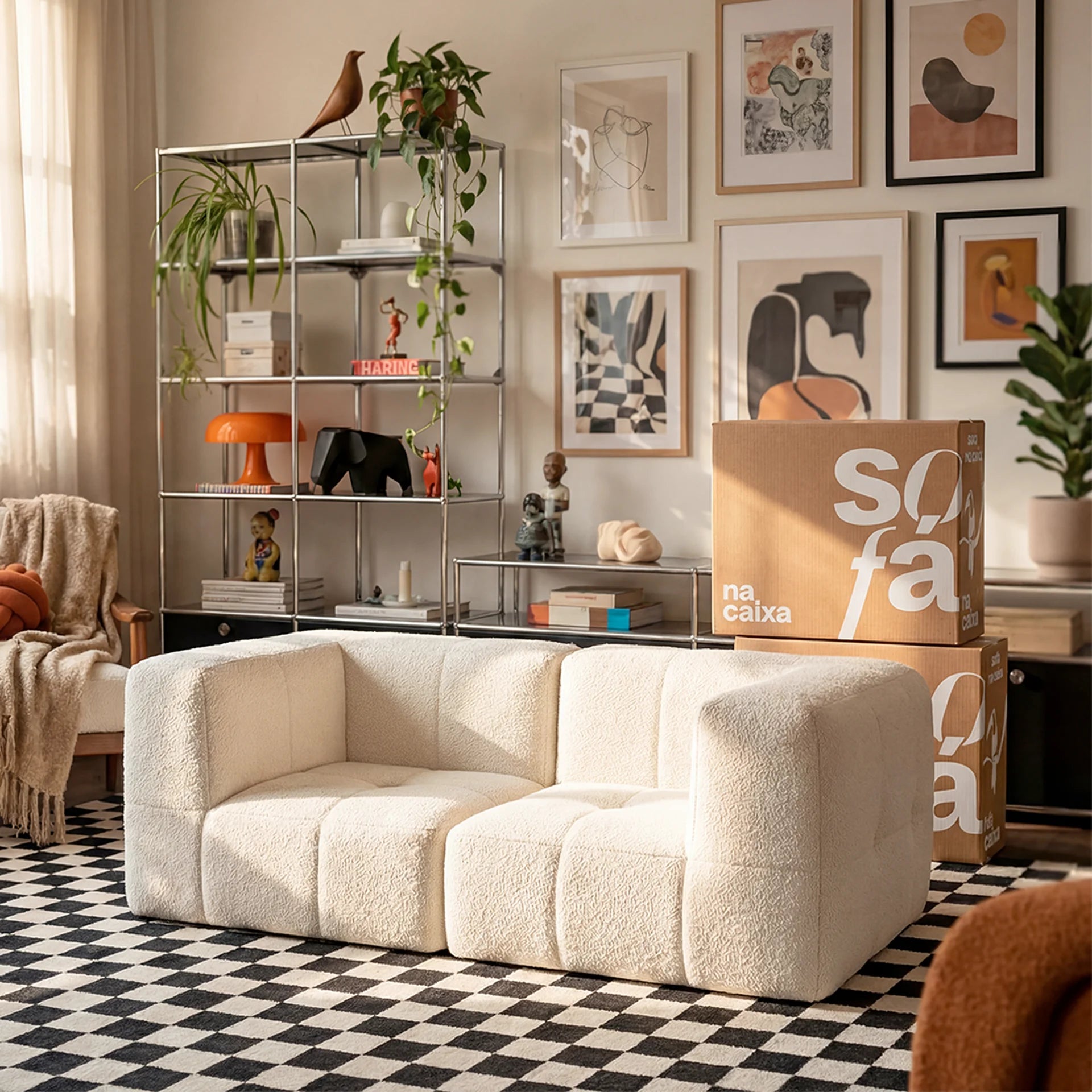 Sofá na Caixa modular 2 lugares em Boucle - Linho