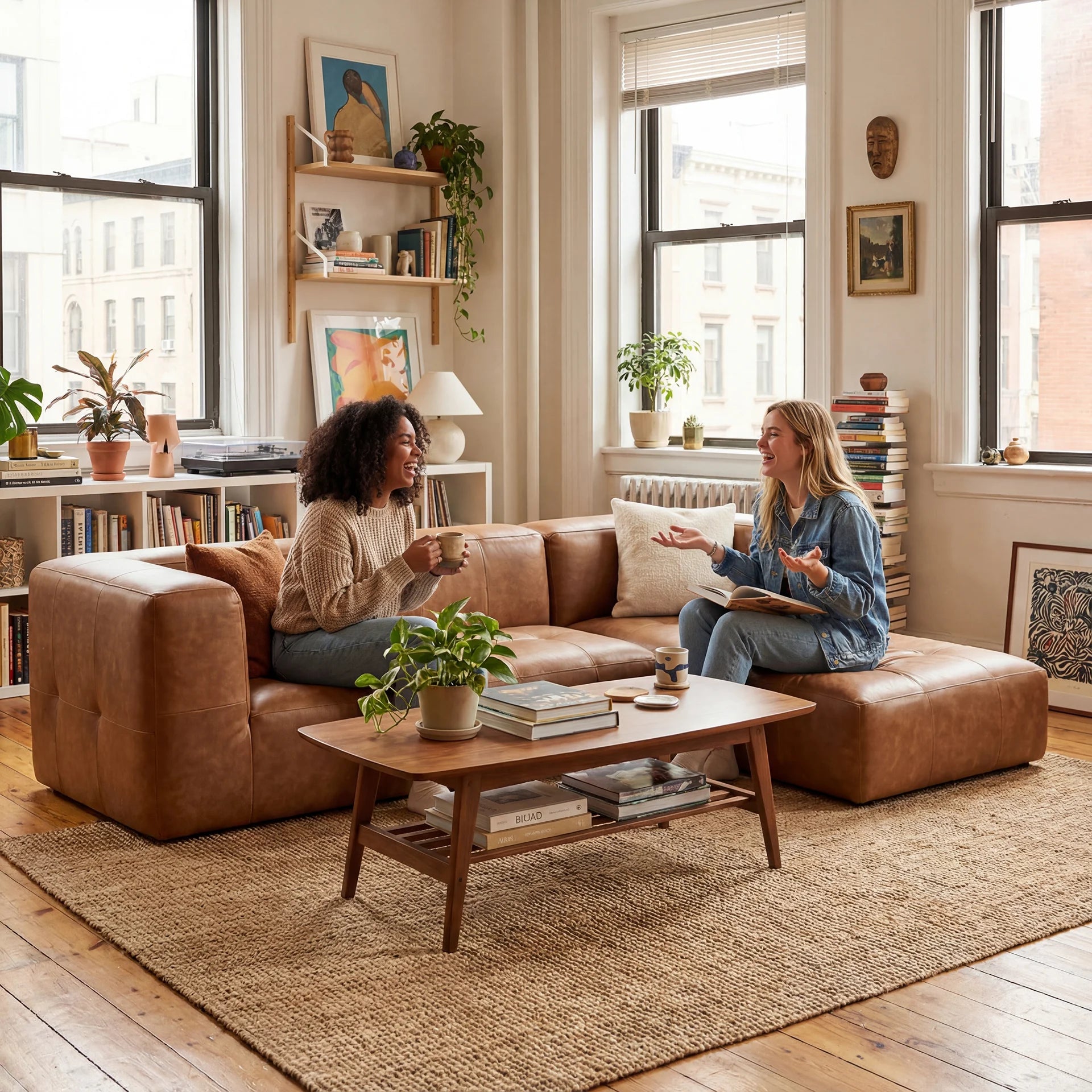 Sofá na Caixa modular 3 lugares Poli-Couro Marrom com Apoio de pé