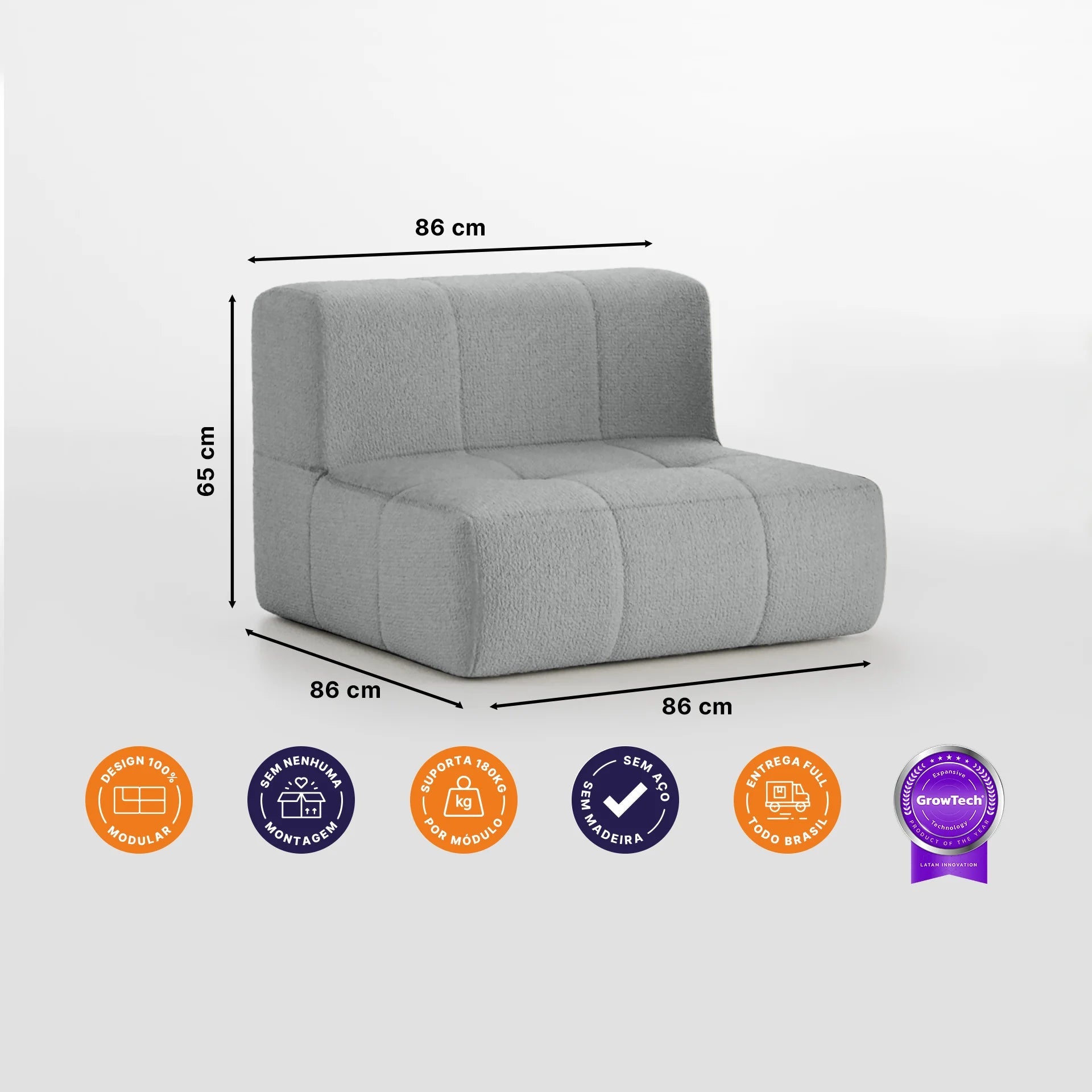 Sofá na Caixa modular 1 lugar Poltrona em Boucle - Cinza