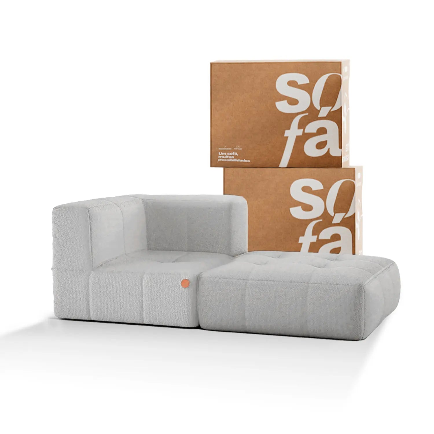 Sofá na Caixa modular 1 lugar Canto com chaise em Boucle - Cinza