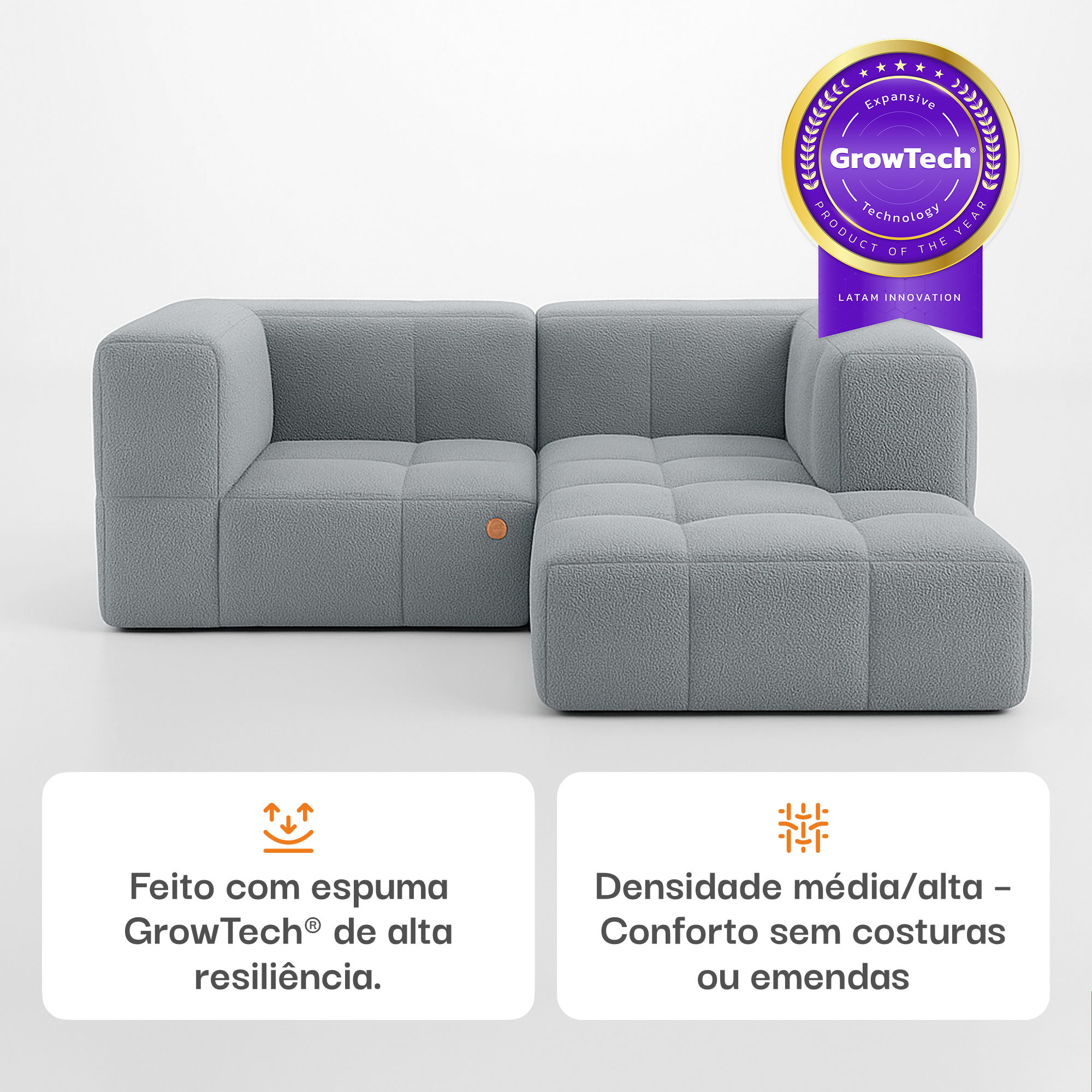 Sofá na Caixa modular 2 lugares em Boucle - 2 Cantos com Apoio de pé Grátis - Cinza