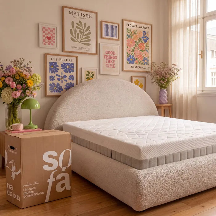 Cama Tecido Boucle Compactada + Colchao Altura 28cm D33 HYBRID