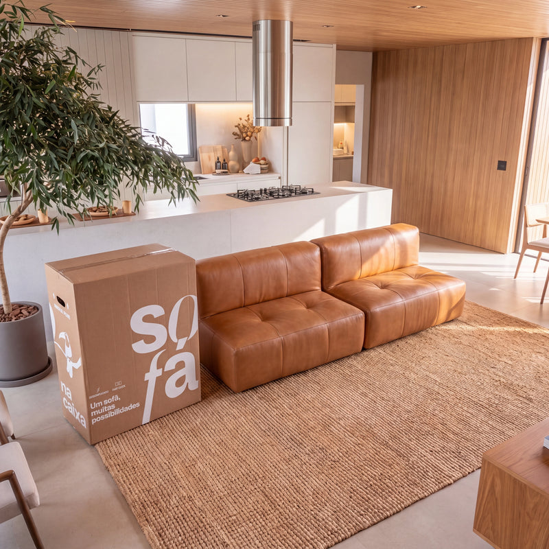 Sofá na Caixa modular 2 lugares Poli-Couro Marrom - Sem braço