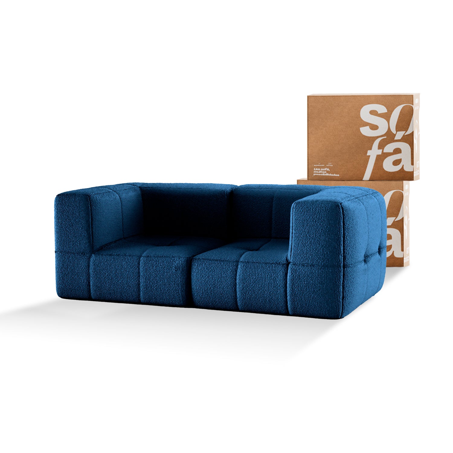 Sofá na Caixa modular 2 lugares em Boucle - Azul