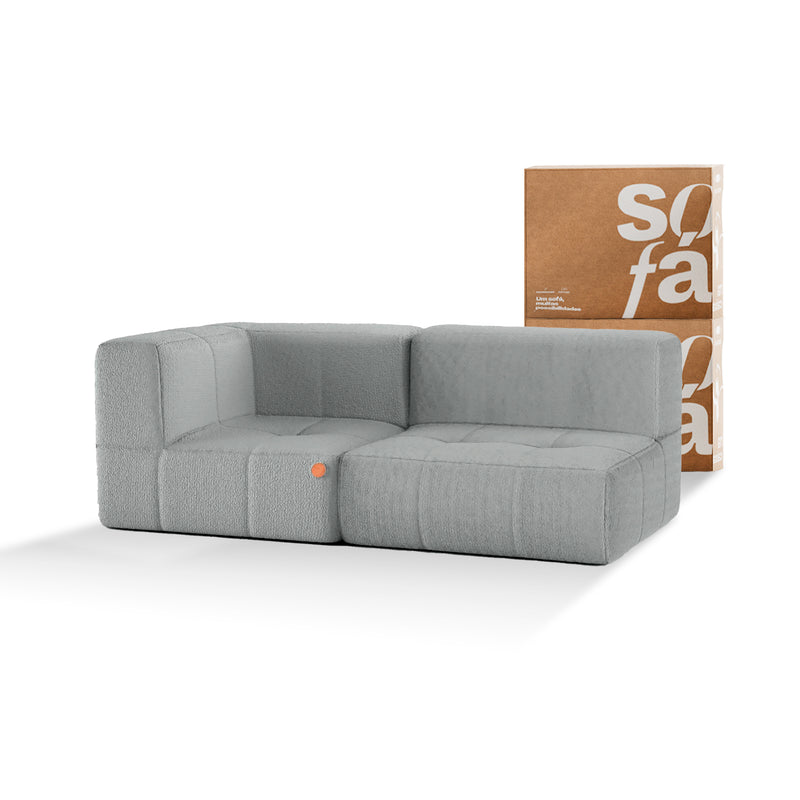 Sofá na Caixa modular 2 lugares em Boucle - 1 Braço - Cinza