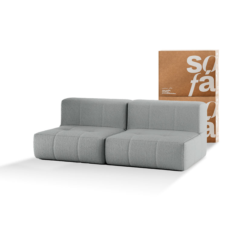 Sofá na Caixa modular 2 lugares em Boucle - Sem braço - Cinza