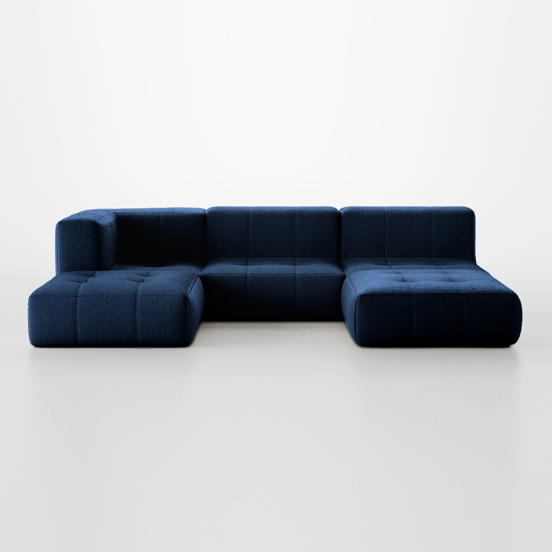 Sofá na Caixa modular 3 lugares em Boucle - 1 Braço com 2 Chaises - Azul