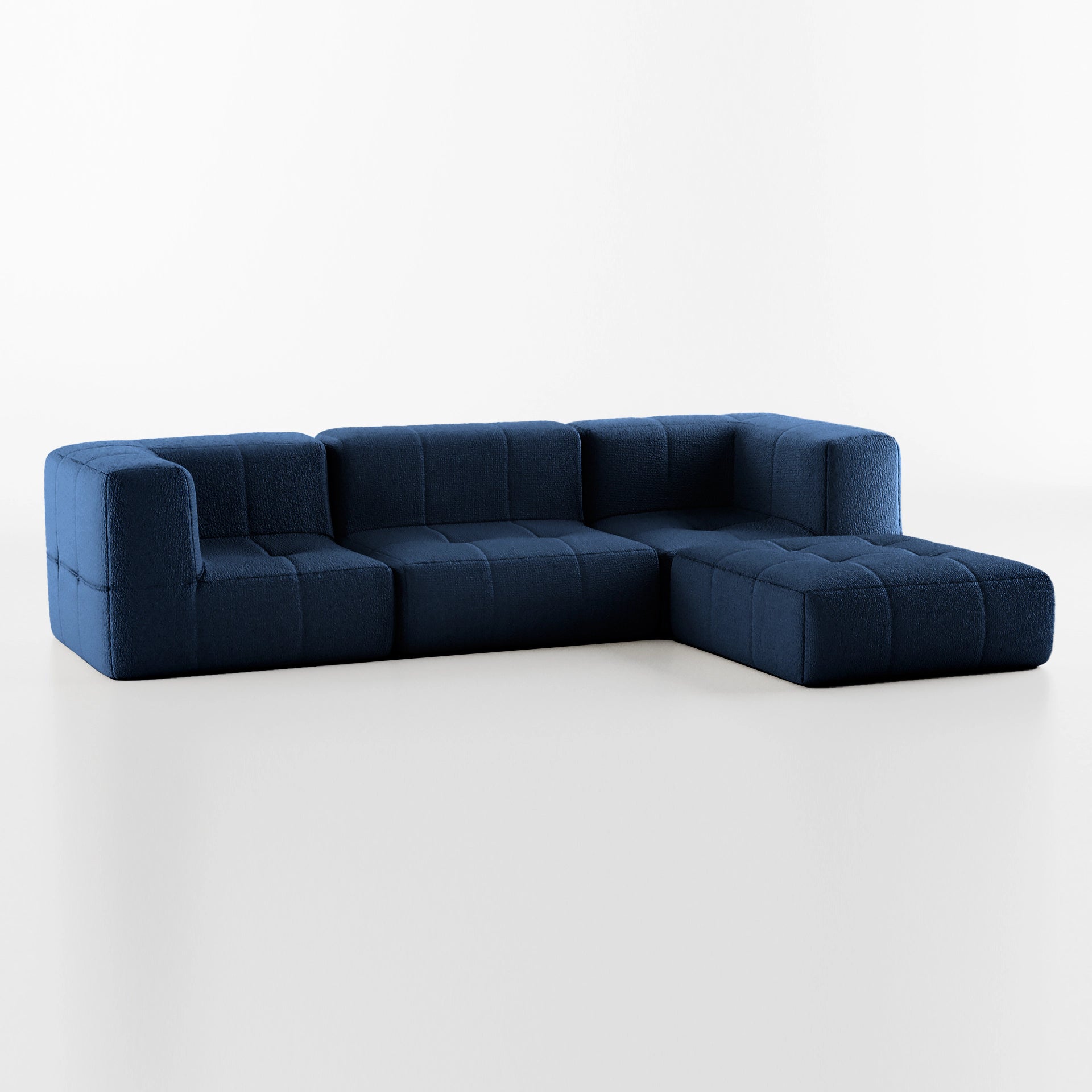 Sofá na Caixa modular 3 lugares em Boucle com Apoio de pé Grátis - Azul