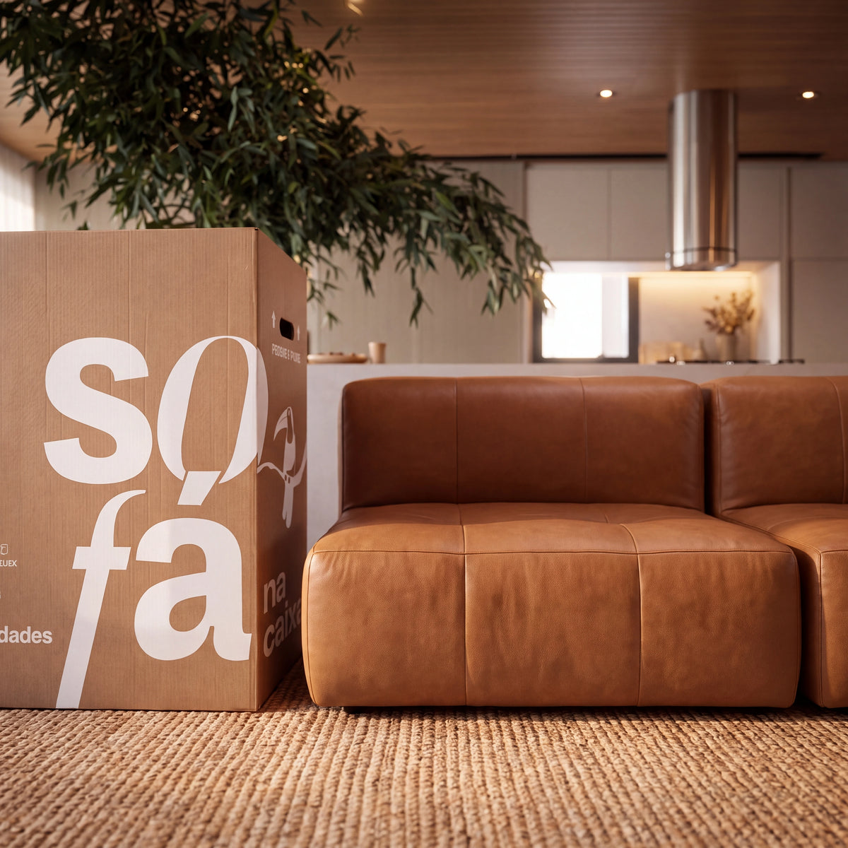 Sofá na Caixa modular 2 lugares Poli-Couro Marrom - Sem braço