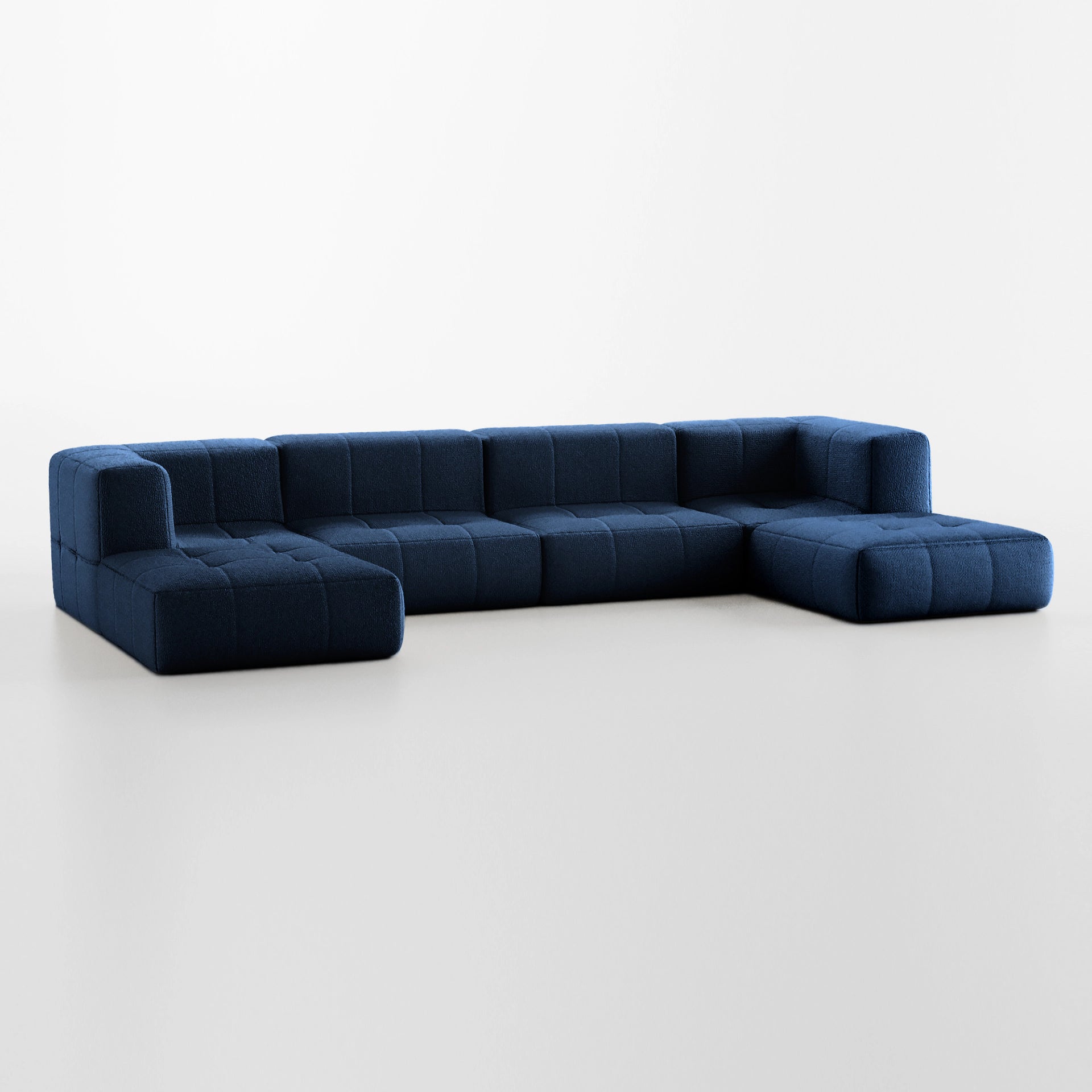 Sofá na Caixa modular 4 lugares em Boucle com 2 Chaise - Azul