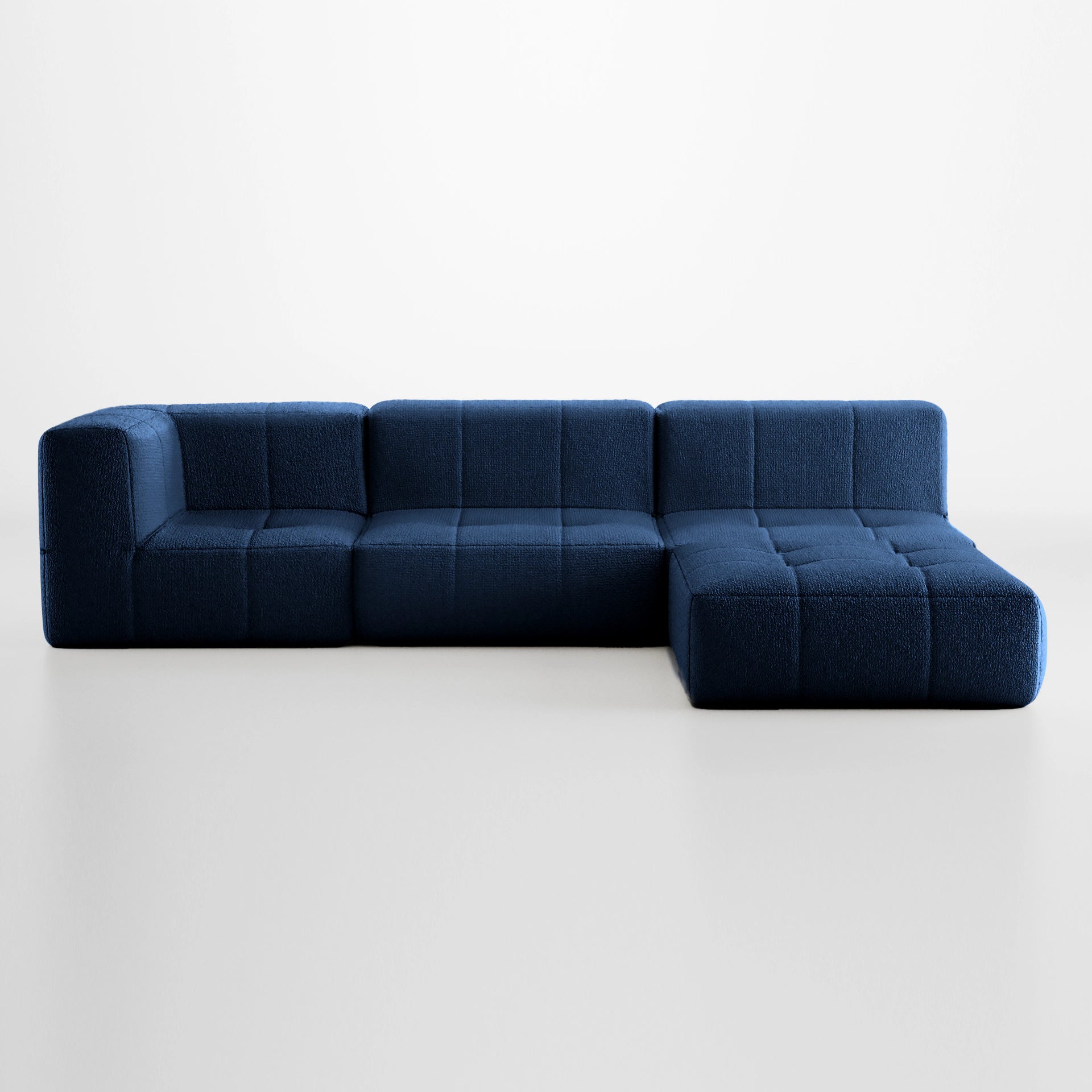 Sofá na Caixa modular 3 lugares em Boucle - 1 Braço com Chaise - Azul Grátis