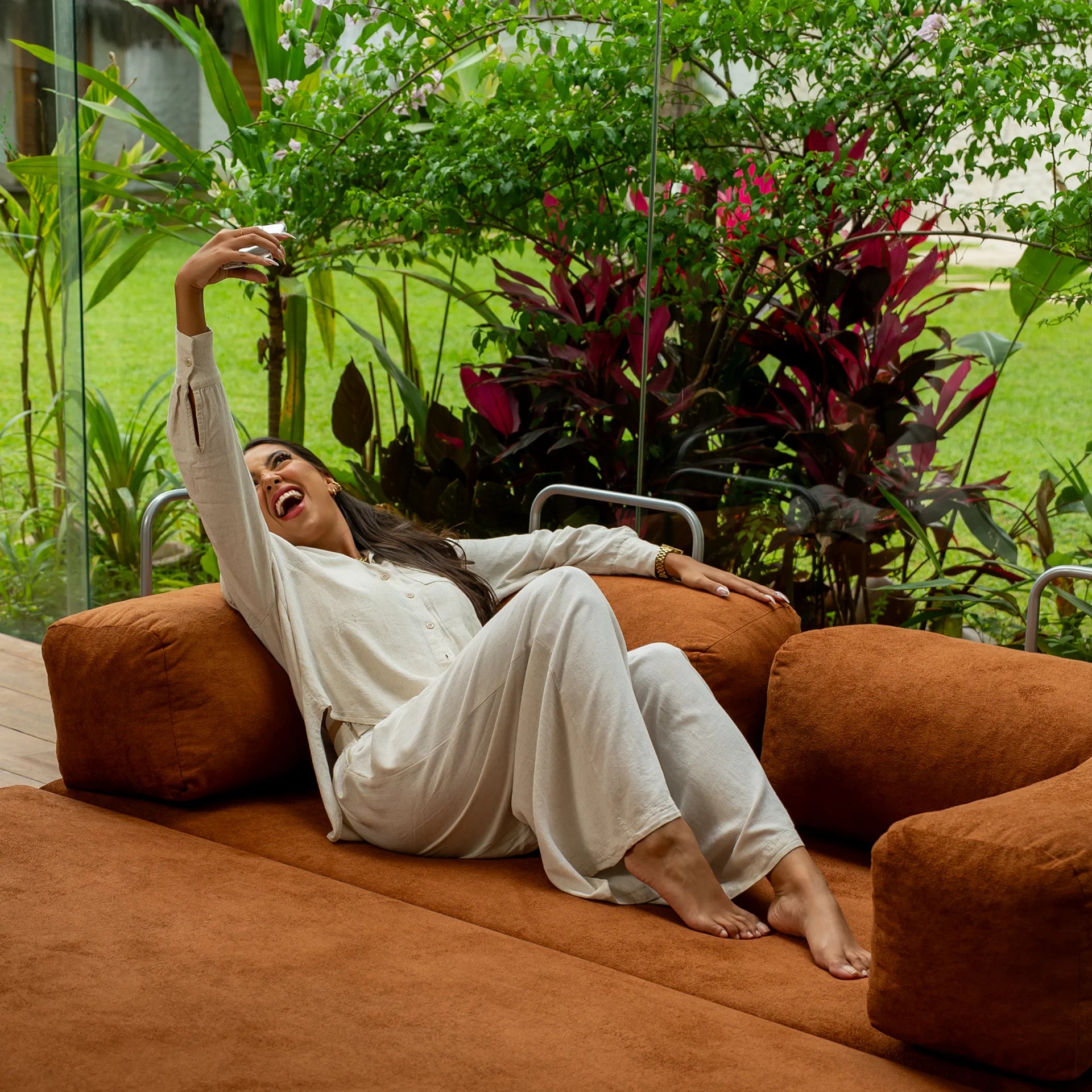 Sofá Cama Bloom Tecido Boucle Laranja - Sofá na Caixa