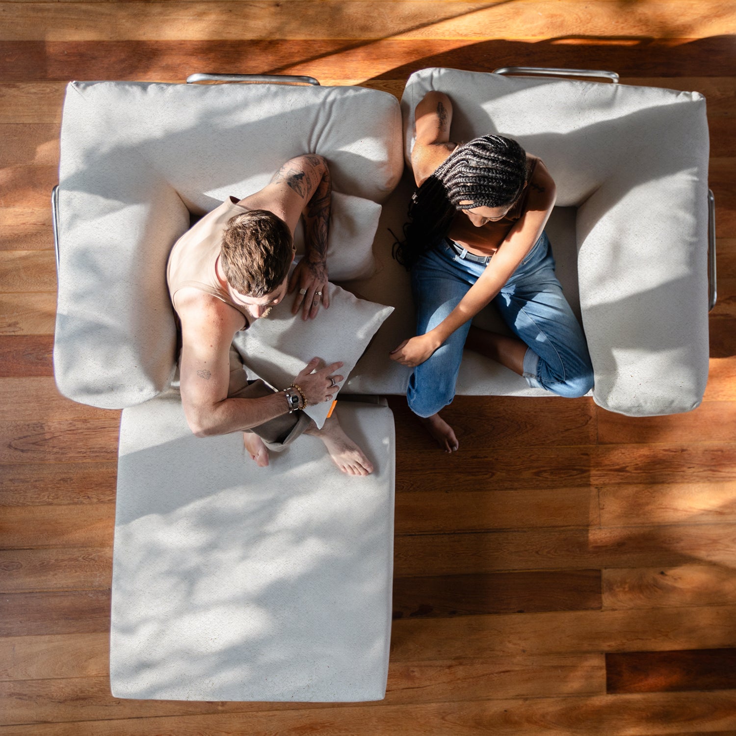 Chaise / Apoio de pé Sofá Cama Bloom Tecido Boucle Laranja