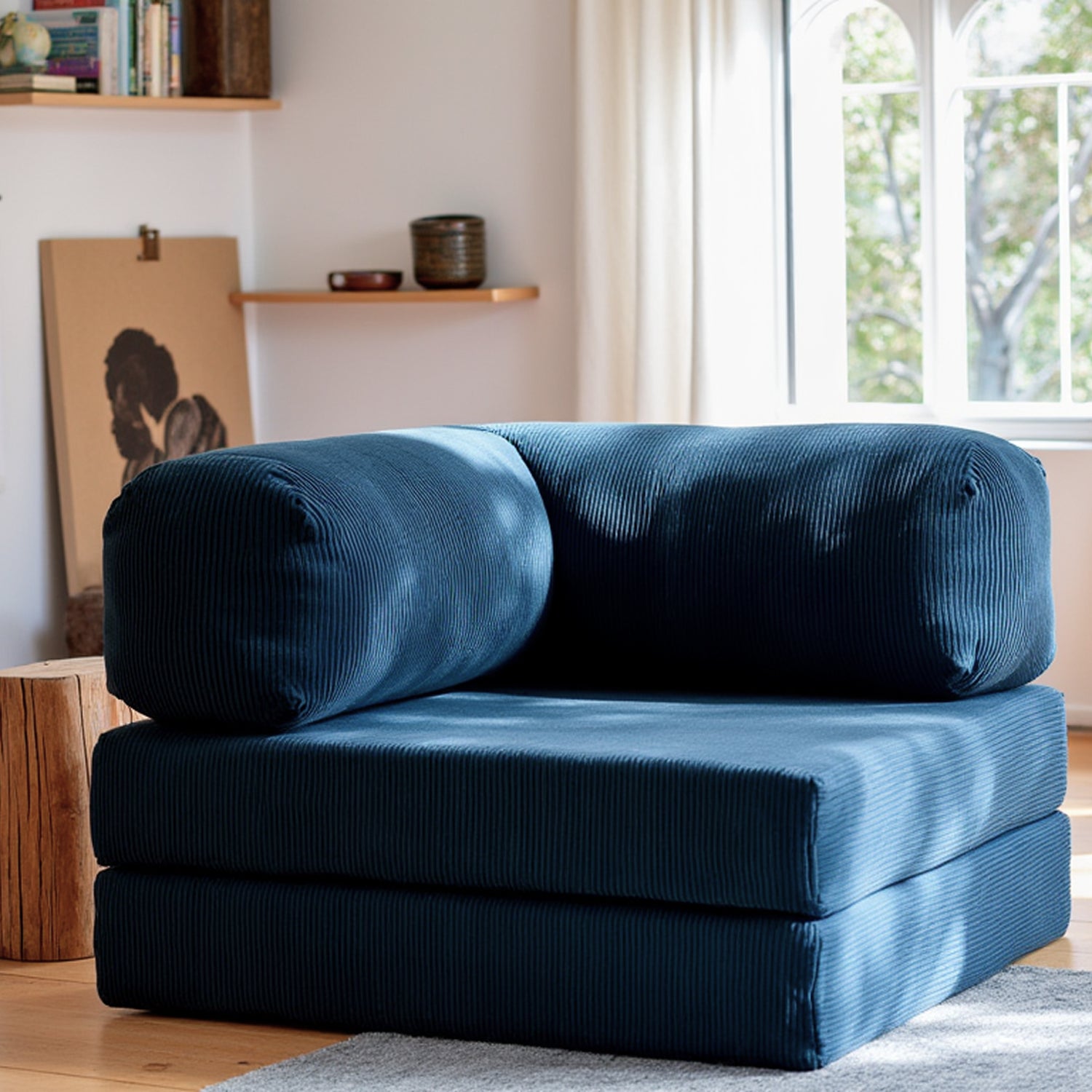 Poltrona do Sofá Cama Bloom Tecido Boucle Azul Marinho - Sofá na Caixa