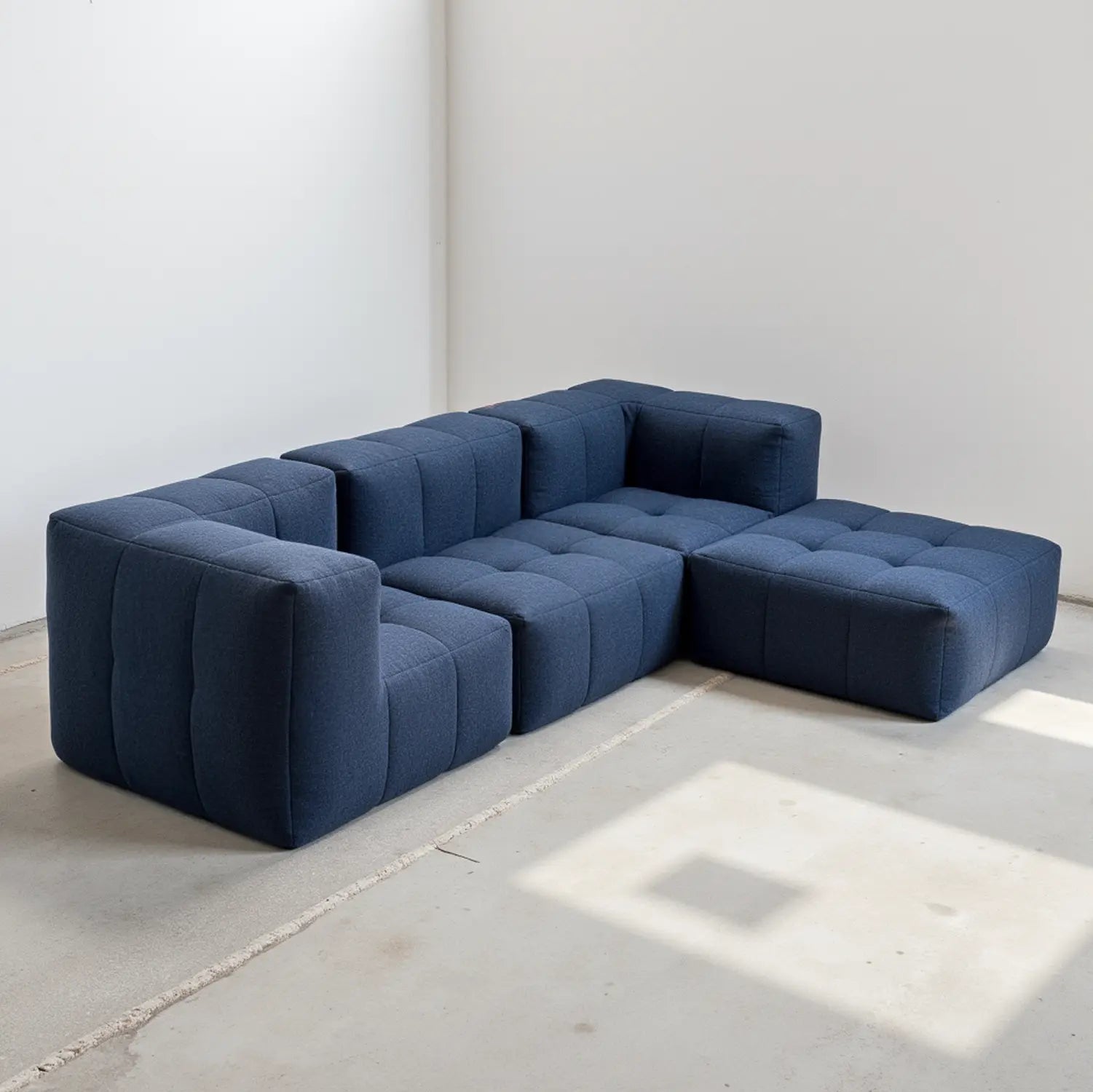 Sofá na Caixa modular 4 lugares em Boucle com 1 chaise - Azul