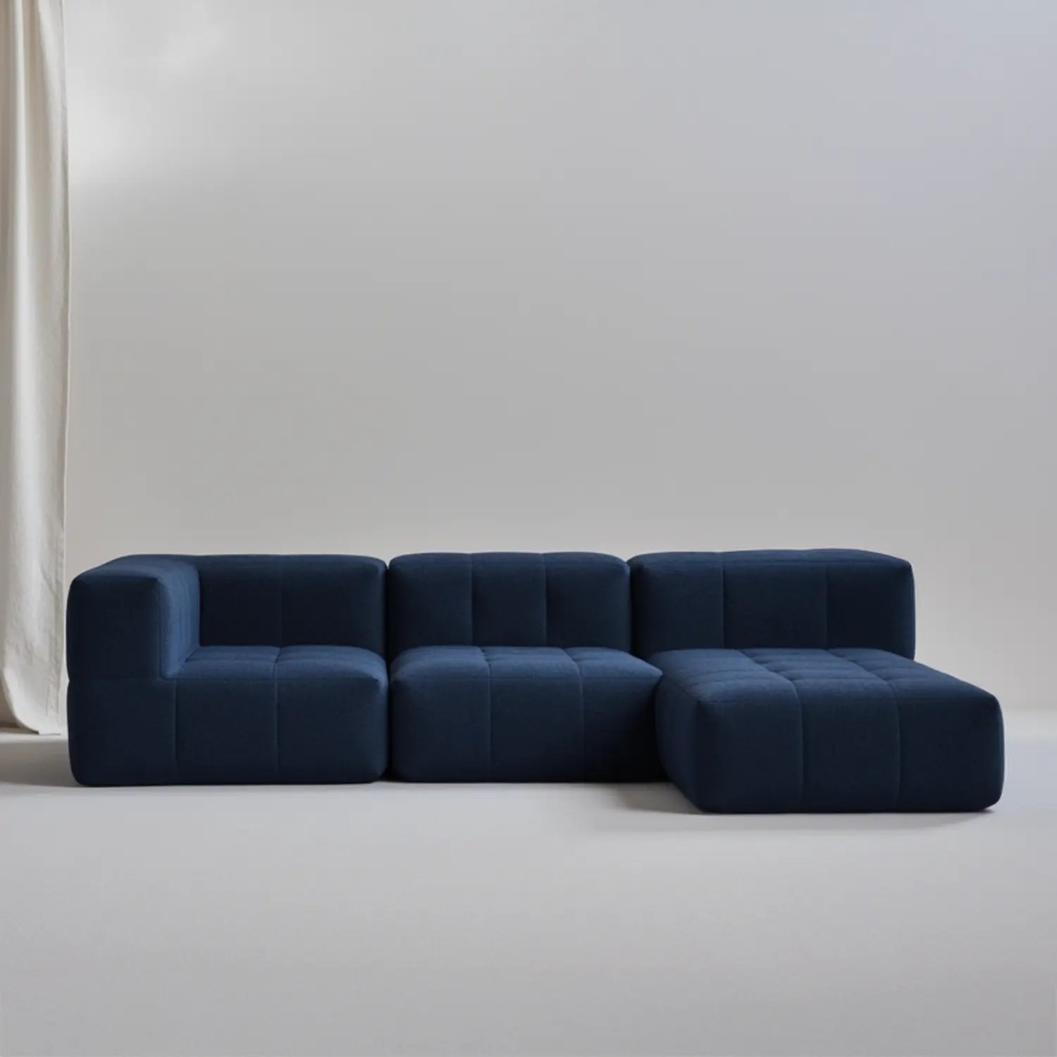 Sofá na Caixa modular 1 lugar Canto com chaise em Boucle - Azul