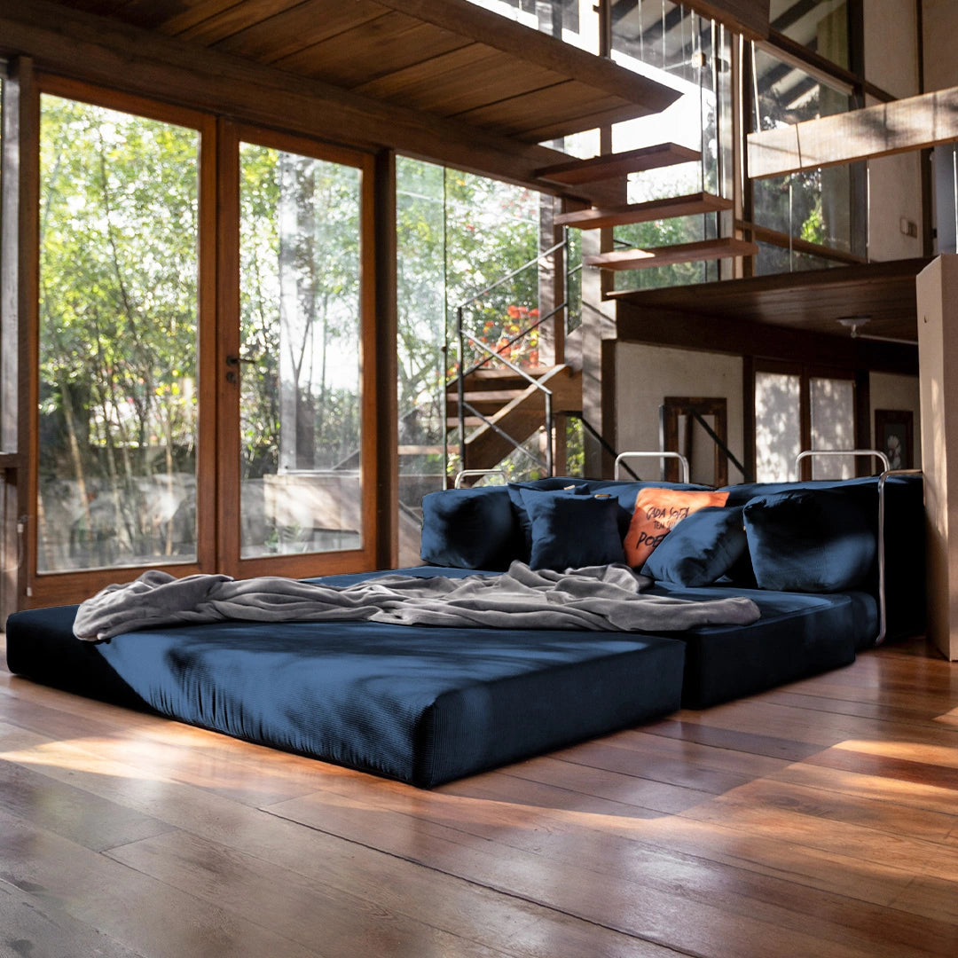 Chaise / Apoio de pé Sofá Cama Bloom Tecido Boucle Azul