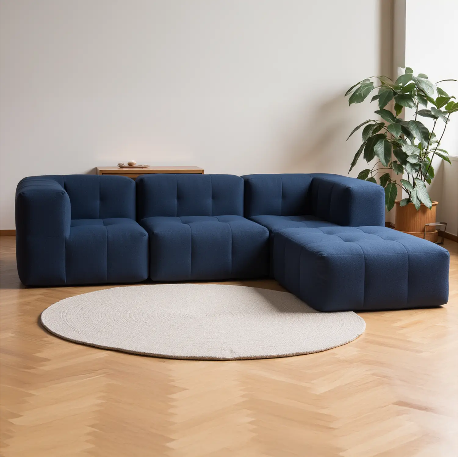 Sofá na Caixa modular 4 lugares em Boucle com 1 chaise - Azul