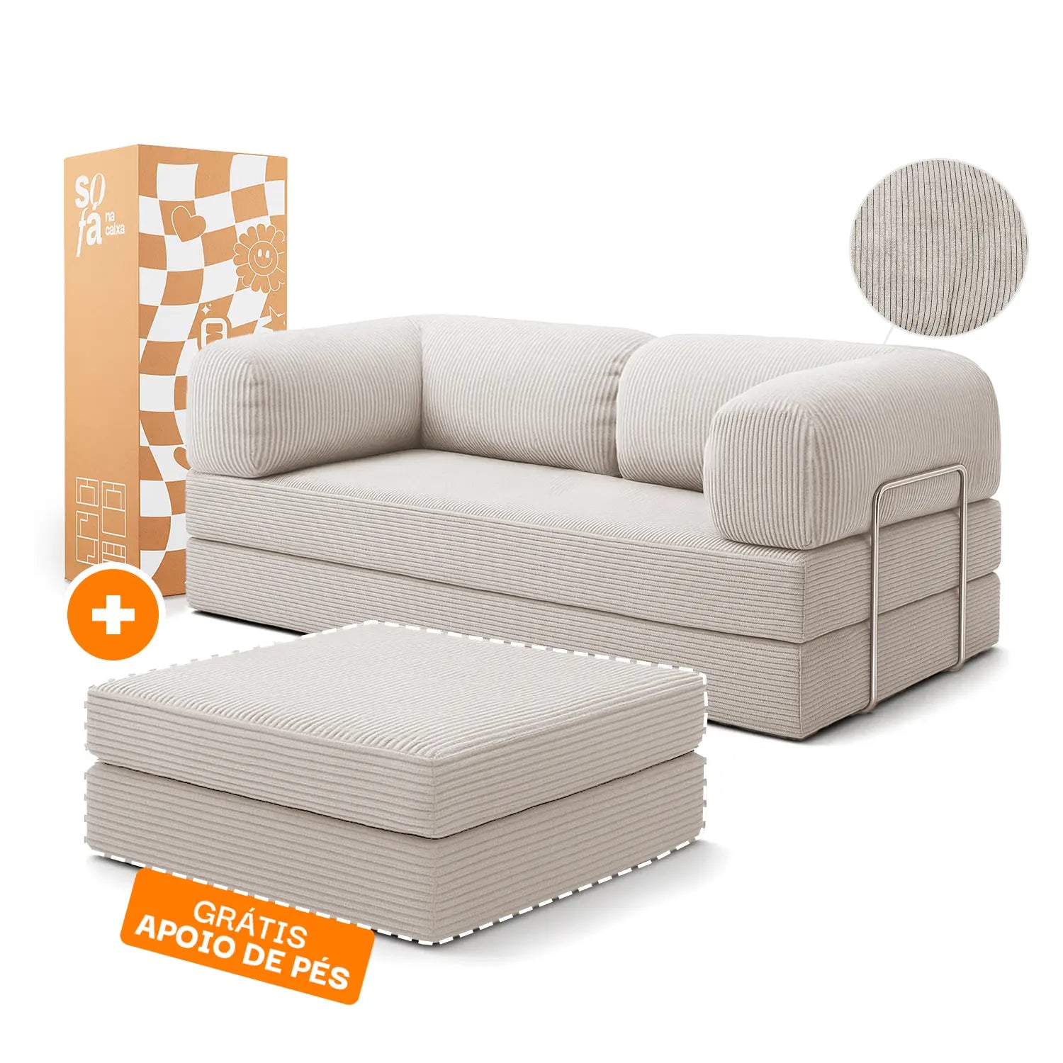 Sofá Cama Bloom - Sofá na Caixa + Apoio de Pé Bloom Tecido Boucle Linho Grátis · em tecido linho