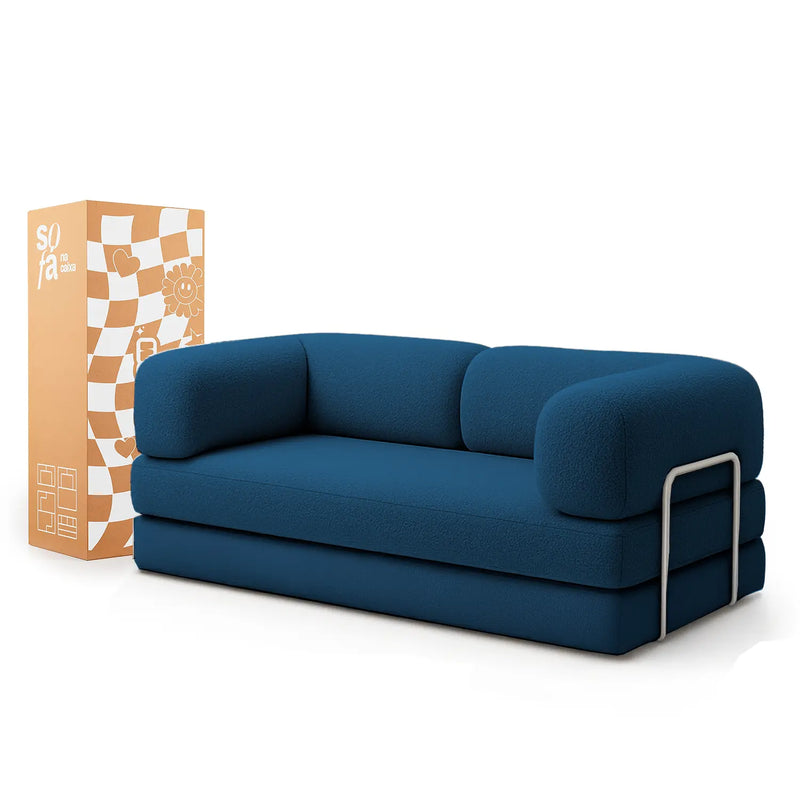 Sofá Cama Bloom Tecido Boucle Azul Marinho - Sofá na Caixa