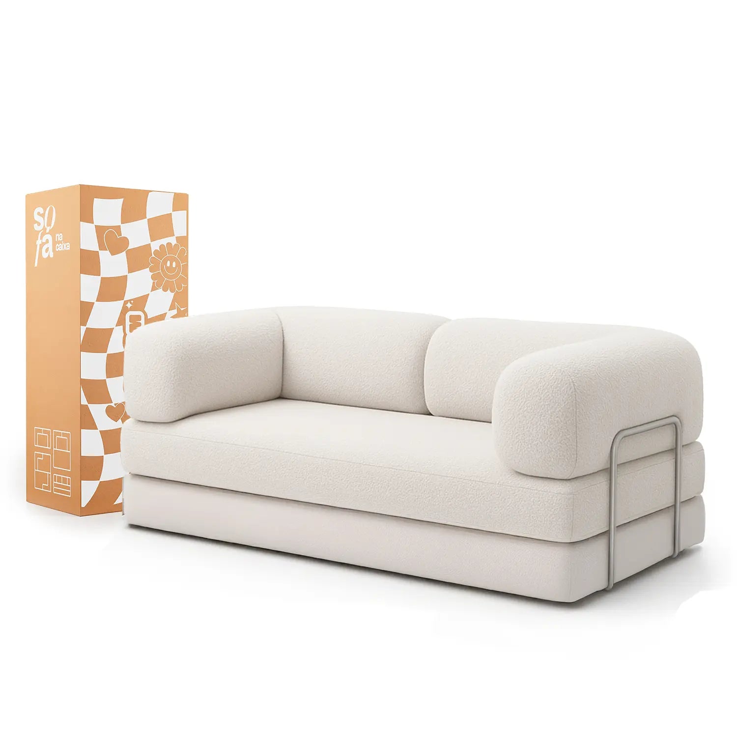 Sofá Cama Bloom - Sofá na Caixa + Poltrona Bloom Tecido Boucle Linho