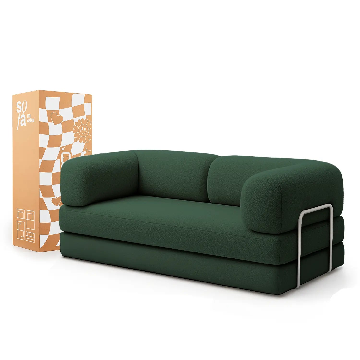 Sofá Cama Bloom Tecido Boucle Verde Musgo - Sofá na Caixa