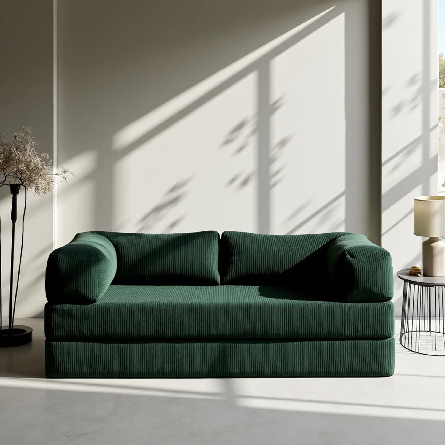 Sofá Cama Bloom - Sofá na Caixa + Apoio de Pé Bloom Tecido Boucle Verde Musgo