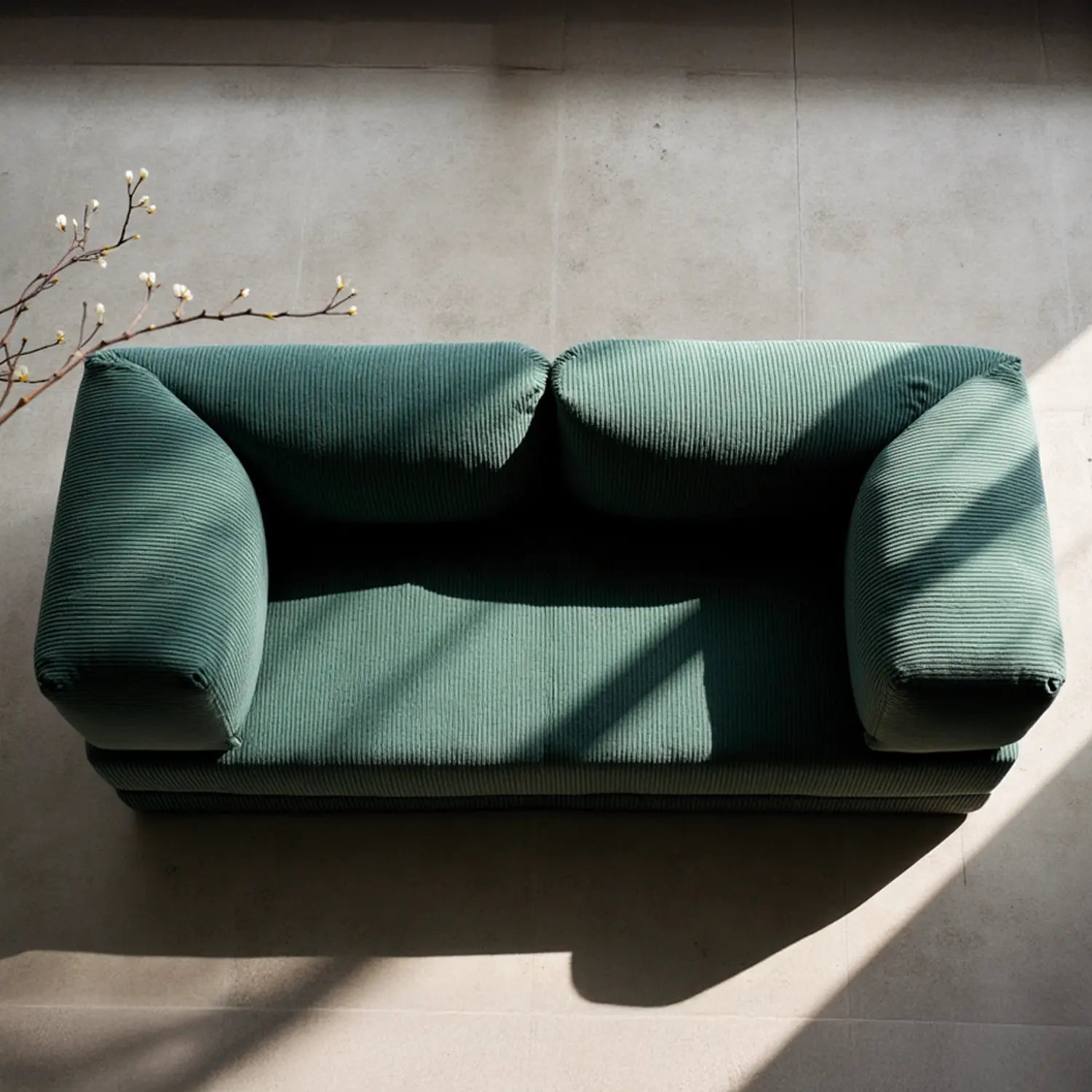 Sofá Cama Bloom - Sofá na Caixa + Apoio de Pé Bloom Tecido Boucle Verde Musgo