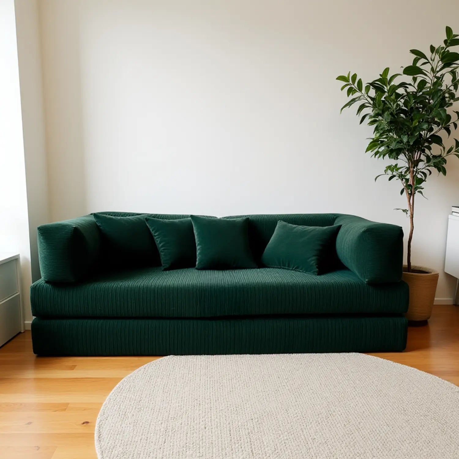 Sofá Cama Bloom - Sofá na Caixa + Apoio de Pé Bloom Tecido Boucle Verde Musgo