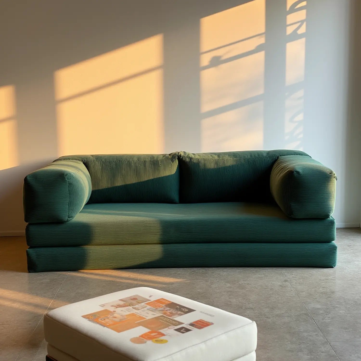 Sofá Cama Bloom - Sofá na Caixa + Apoio de Pé Bloom Tecido Boucle Verde Musgo