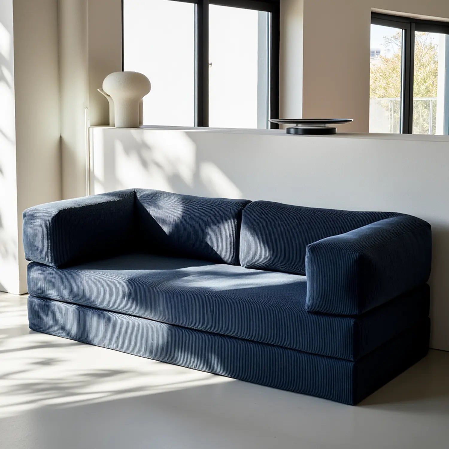 Sofá Cama Bloom Tecido Boucle Azul Marinho - Sofá na Caixa