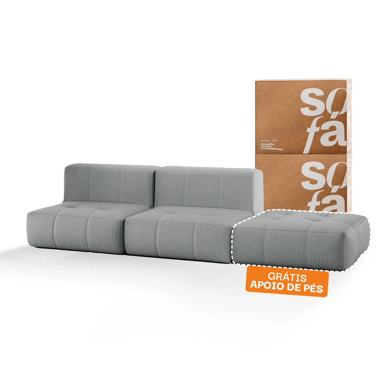 Sofá na Caixa modular 2 lugares em Boucle - 2 Poltronas com Apoio de pé Grátis - Cinza
